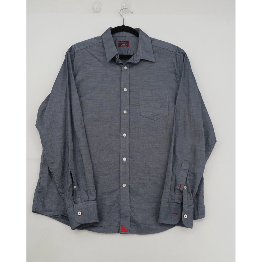 UNTUCKit Mens Large Blue Cotton Long Sleeve Button Down Shirt Chambray Style